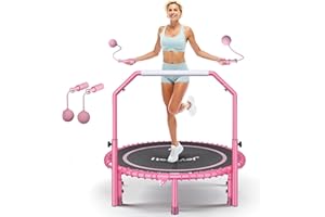 JOY SPOT! Mini Fitness Trampolin, Ø102cm Faltbares Trampoline mit Bungee-Seilen & verstellbarem Griff, Maximale Belastung 204kg, Rebounder Trampolin Indoor Outdoor mit springseile für Heimtraining