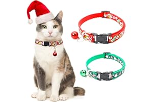 Yoolhamy 2 collares de gato de Navidad de liberación rápida con campana ajustable, collar de gatito verde y rojo, decoración de Navidad para cachorros y perros (B01)