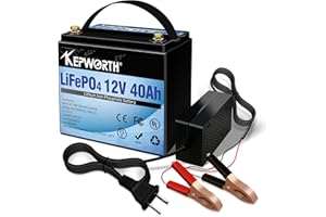 DEESPAEK Batería de Litio de 12V 40Ah, baterías Recargables de Ciclo Profundo LiFePO4 con protección BMS de 50 A, para Kit de Panel Solar, Marino, Motor de Arrastre, Caravana, RV, Barco