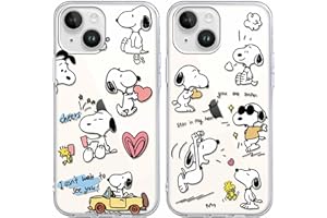 nurkorki [2 pezzi Cover per Apple iPhone 15 PLUS 6.7", Snoopy Custodia Morbide Silicone Cute Cartone Animato Disegni Trasparente TPU Bumper Sottile Antiurto Protettivo Case per iPhone 15 PLUS