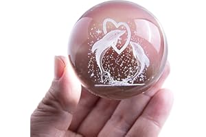 HDCRYSTALGIFTS Bola de cristal de delfín 3D con soporte para regalo del día de San Valentín, regalo de cumpleaños, adorno de corazón de doble delfín