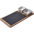 Cuisine Art Bamboo 3Pcs Serving Slate With Handle Home Basics Slate Serving Tray Withhandles, Gourmet Board With Natural Edge For Cheese, Appetizer, Baked Goodies, Dry Fruits Cbb1209