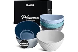 ‎MIAMIO MIAMIO - 6 x 800 ml - Zestaw misek/zestaw misek na płatki śniadaniowe - Nowoczesne matowe miski - Zestaw dużych misek - Kolekcja Palmanova (Niebieski)