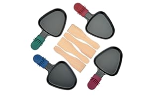 ‎RODZJ RoDzj Raclette Pfännchen Dreieckig 4 Stück Mini Antihaftbeschichtet Raclette Pfännchen Ersatz mit 4 Raclette Holzschaber für Raclette Grill Zubehör (Farbe isolierten Griff)