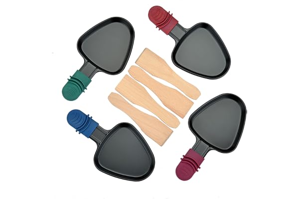 RoDzj Poelon Raclette Triangulaire, 4 Pièces Set Antiadhésif avec spatule raclette bois pour Fromage Fondu, Oeuf Frit
