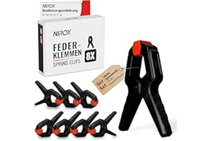 Nirox 8er Set Federklemmen - Klemmzwingen mit großer Spannweite - Hohe Spannkraft der Federzwingen - Leimzwingen mit beweglichen und geriffelten Klemmbacken - Einhandzwingen Schwarz