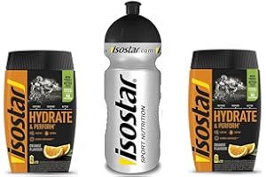 ISOSTAD Isostar Hydrate & Perform Iso Drink - 400 g de poudre de boisson isotonique - poudre d'électrolyte pour soutenir la performance sportive - 2 x orange + bouteille de 0,5 litre