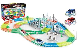 17Tek 360 Pieces Magical Glow in the Dark Tracks Toy Set Amazing Flexible Bendable Racetracks with 2 LED Light Up Cars