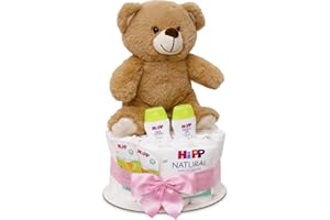 ‎MILABOO MilaBoo® Rosa Windeltorte Mädchen mit kuscheligen kleinen Teddybär I hochwertiges Neugeborenen Geschenk mit Windeln und Produkten I persönliches Babygeschenk zur Geburt