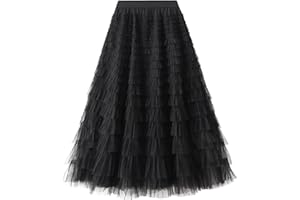 XIXIMAON Women High Waist Mesh Skirt Gradient Color Layered Yarn Skirt Tulle Tutu A-Line Midi Skirt Pleated Swing Long Skirt for Prom Party
