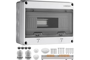 CAMWAY Skrzynka bezpiecznikowa natynkowa 1-rzędowa, 12 modułów, skrzynka rozdzielcza natynkowa IP65 wodoodporna, skrzynka rozdzielcza z uszczelką dookoła i mosiężnymi zaciskami, skrzynka