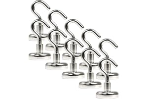 MAGNET-KAUF Lot de 10 crochets magnétiques en néodyme – 25 mm – 22 kg – Aimant en pot extra puissant avec filetage M5 – Support magnétique avec crochet de suspension – Pince ronde plate