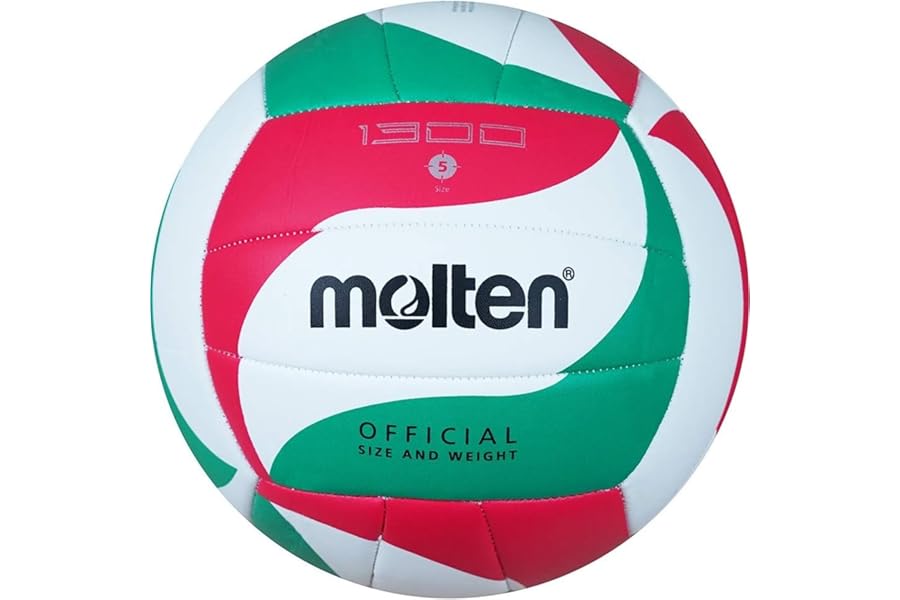 Molten 1300 Volleyball | Soft TPU Training Ball | Durable Thermoplastic Polyurethane with PVC Coating with Butyl Bladder | Official Size & Weight | Multicolour Green White Red