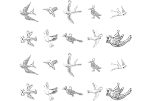 DanLingJewelry 50Pcs Bird Charms Mixed Hummingbird Pigeon Swallow Antique Silver Charms for DIY Jewellery Making