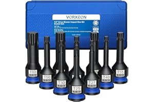 VORXEON Jeu de douilles à impact à Star 1/2" Douille Torx T25 - T80, 10 Pièces Douilles à chocs à embouts étoilé en 42CRMO Pour clé à chocs pneumatique, électrique