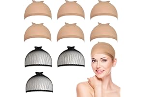 KEYRI 9 Piezas Redecilla Pelo para Hombre y Mujer, Gorro de Rejilla para Peluca Casquillos Peluca de Nylon Elástico y Transpirable Gorros de Pelucas para Usar Pelucas Larga y Corta (6Beige + 3Negros))