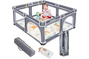 GERCHAM Parque Infantil Bebe Plegable, 150x180cm Acolchado Corralito Bebe con Malla Transpirable, Centro de Actividades para Niños Con Malla Transpirable en Los Cuatro Lados y base Antideslizante