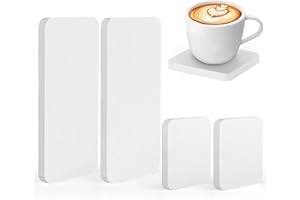 Winter Shore Dessous de Verre & Plateau en Terre de Diatomée Blanche [Lot de 4] - 2 Sous Verre Carrés (8 x 8 x 1 cm), 2 Rectangulaires (16 x 8 x 1 cm) en Diatomite Absorbante - Salle de Bain & Cuisine