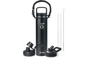 Trebo Stainless Steel Water Bottle with Straw 700ml, Insulated Water Bottle Leakproof Double Wall Spout Handle Lids Keeps Drinks Cold for 48h Paracord Handle Perfect for Travel Work Sports