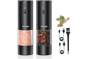 Variglas Salz und Pfeffermühlen Elektrische 2er Set mit USB Wiederaufladbarer,Verbesserte große Kapazität Gewürzmühle elektrisch,Einstellbare Grobheit,LED-Licht(01B)