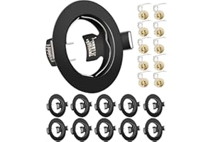 Yiahin LED Recessed Ceiling Light Mounting Frame Round Black Spotlight Fittings incl. GU10 Socket, Cut-Out Hole Size:55mm-70mm, Downlight Frame for LED and Halogen, Not Included Bulbs, 10 Pack