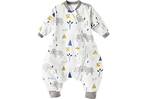 Chilsuessy - Tutina intera per la nanna, per neonati, con maniche rimovibili, adatta per tutto l'anno, sacco per la nanna, con apertura per i piedi, 1,5 Tog, 100% cotone