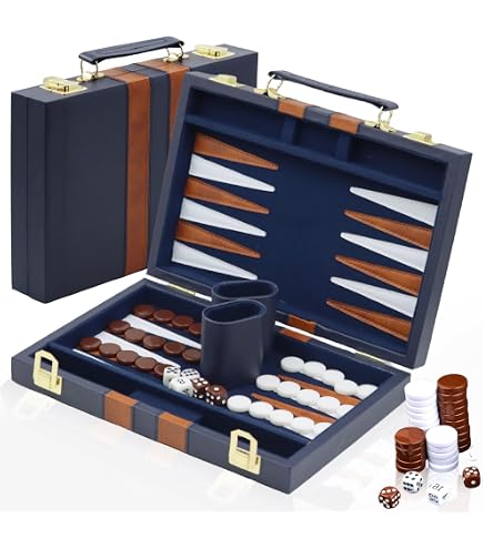 Backgammon Voyage – Plateau Enroulable 35,5 X 25,2 Cm, 30 Pions, 5 Dés, Classique Et Portable, Cadeau Pour Toute La Famille