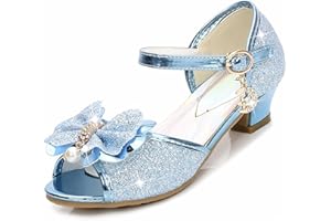 ZOUPREME Scarpe da Principessa Elsa per Bambine, Splendenti Scarpe Mary Jane con Tacco Basso, Sandali Eleganti con Velcro