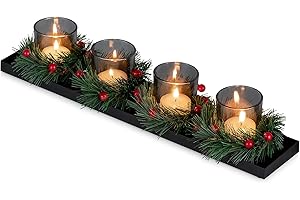 ‎SZIQIQI Sziqiqi Adventskranz Länglich Metall Adventsteller: Schwarz Adventsgesteck Teelichthalter Weihnachten mit Rauchglas und Weihnachtskranz Klein - Modern Adventskranz Kerzenständer für Tischdeko