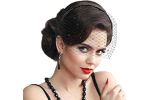 GEEHUA Velo per Halloween, fascinator da donna, in rete nera, velo vintage in pizzo, stile anni '20, accessorio per Halloween