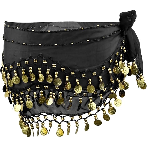 Écharpe Danse Du Ventre Paillettes Et Pièces - Mousseline De Soie 150x22 Cm - Pour Spectacle, Yoga, Cours
