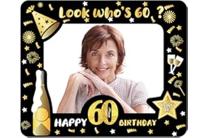 YAAVAAW Happy 60th Birthday Photo Booth Props - Black Gold Inflatable Party Selfie Frame & Decorations