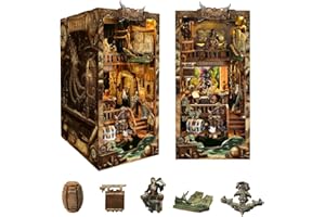 STRUCWOOD Book Nook Kit - DIY Dollhouse Tiny House, Miniature Kit for Bookshelf Insert Decor Crafts for Adults Teen Halloween, 3D Wooden Puzzle Bookends with LED Light - New World (SQ-36)