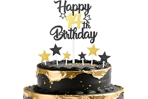 mciskin Black Gold 14th Birthday Decorations Boy,Black and Gold Party Decorations,Personalised Cake/Cupcake Toppers Decorate,Glitter Happy 14th Birthday Cake Toppers for Girl Boy Party Favor Supplies