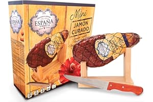 JAMONONLINE Mini Jamón Curado y Deshuesado 1ª Calidad con Jamonero. 1 Kg.
