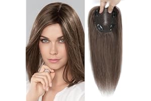 GULALUUK Real Human Hair Toppers Hair Toppers for Thinning Hair Women Real Hair 10x12cm Silk Base Human Hair Topper Clip on Hair Pieces for Thining Hair Women 12inch Medium Auburn Brown(6#)