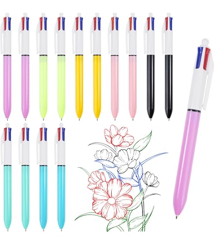 Lot De 22 Stylos 4 Couleurs Rétractables MOTIBACK - Noir, Bleu, Rouge, Vert, Pour école, Bureau, Prise De Notes