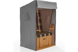 SANZARO Strandkorb Schutzhülle winterfest 100 cm passend für 95 breit – RipStop-Technologie mit 600D Oxford Stoff, Reißfest und UV Beständig, Abdeckhaube für Strandkörbe Wasserdicht, grau