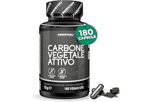 PERPETUAL NUTRITION Carbone Vegetale Gonfiore Pancia, 180 Capsule Vegane di Carbone Attivo 2000mg. Utile in caso di pancia gonfia, flatulenza e Disturbi Intestinali. Carbone Vegetale, Aerofagia e Meteorismo