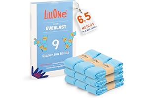 LillOne EVERLAST 9 Recargas Papelera de Pañales UNIVERSALES - EXTRA LARGAS (6,5 m) ESPESOR MAYORADO Anti Olor y Fugas - Bolsas para Cubos Compatibles con Angelcare, Tommee Tippee, LitterLocker