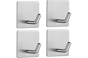 JS 4 Pieces Crochets Adhésif Crochet Mural Acier inoxydable Porte Serviettes pour cuisine salle de Anti-rouille Porte Serviette Famille Cuisine de Salle de Bain,Bureau Argent