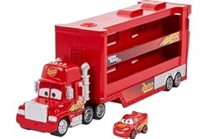 Disney Pixar Cars Camion Transporteur Mack pour transporter jusqu'à 18 mini-véhicules, mini voiture Flash McQueen incluse, jouet pour enfant, GNW34