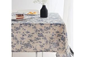 Wracra Azul Floral Pastoral Mantel Algodón Lino Vintage Mantel Cuadrado 140×140cm Interior Exterior Cubierta de Mesa Adecuado para Fiesta, Picnic, Comedor, Jardín