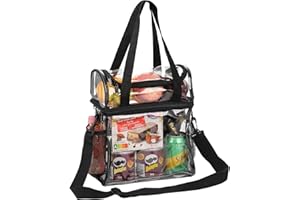 yarlung Clear Lunch Bag with Adjustable Strap, Stadium Approved Tote Bag with Zipper Closure, Transparent Crossbody Messenger Shoulder Bag for Work, Sports Games, Picnic, 10x6.5x12/25 x 15.5 x 30.5cm
