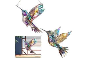 LINGJIA 2 Pièces Sun Catcher, Attrape Soleil, Prisme Colibri, Décorations de Fenêtres, Artisanat, Décorations Acryliques Colorées à Suspendre, Jardin, Intérieur, Décorations de Vacances