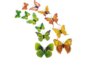 DILUSILK 24 Pieces 3D Butterfly Wall Stickers,Girls Bedroom Accessories,3D Butterflies Stickers with Magnets and Reusable,for Bedroom Party Cake Decors (Yellow, Green)
