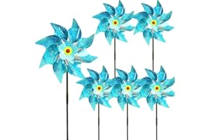 MUUGIY Reflective Bird Scarer Windmill, Sparkly Reflective Pinwheels Windmill,Bird Scarers Windmills For Garden Lawn, Pigeon Deterrent Windmills Garden Decoration (6pcs-A)