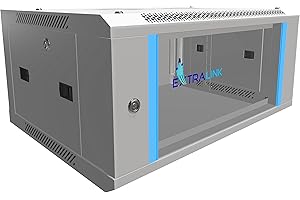 ‎EXTRALINK Extralink Serverschrank 19 Zoll 4HE – Netzwerkschrank 450mm Tiefe zur Wand- oder Standmontage, Traglast 60 kg, gehärtete Glastür, abschließbar 180° Öffnung, grau – für Heimnetzwerk & IT-Geräte