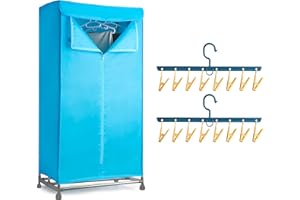 VIVO TECHNOLOGIES Electric Clothes Dryer with Sock Clip, 2-Tier Foldable Heated Clothes Airer with Cover,20KG Large Capacity Warm Air Drying Wardrobe,1500W Heated Clothes Airer,Energy-Efficient Clothes Drying Rack