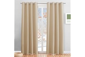 PONY DANCE Tende per esterni – Tenda oscurante termica con occhielli, isolamento termico per Pergola Patio, tendaggi, decorazione della terrazza, L 132 x H 213 cm, giallo beige, 1 paio